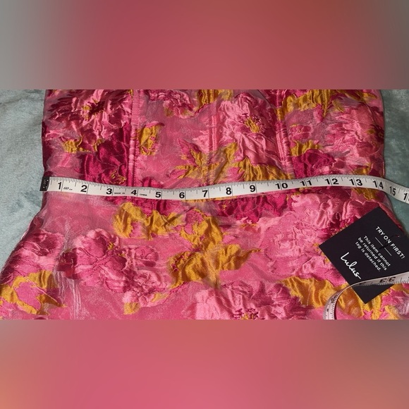 Lulus Upgraded Event Pink Jacquard Strapless Bustier Midi Dress  Large NWT - Picture 9 of 14